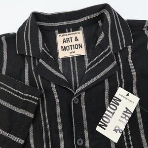 NEW Fleece Factory Art & Motion Men's Black Stripe Short Sleeve‎ Camp Shirt M